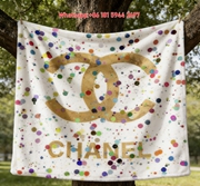 Chanel Gold CC Logo Colorful Polka Dot Flannel Throw Blanket IMG_6878